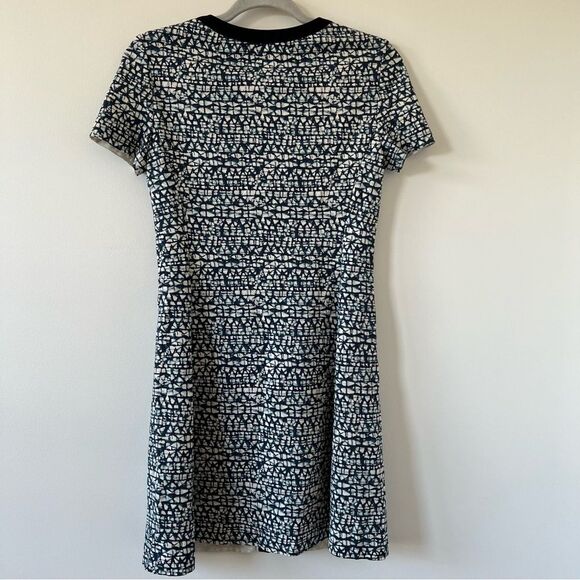 Tory Burch Geometric Print Zip Front Ponte Dress Blue Stretch xs designer spring - Picture 9 of 9